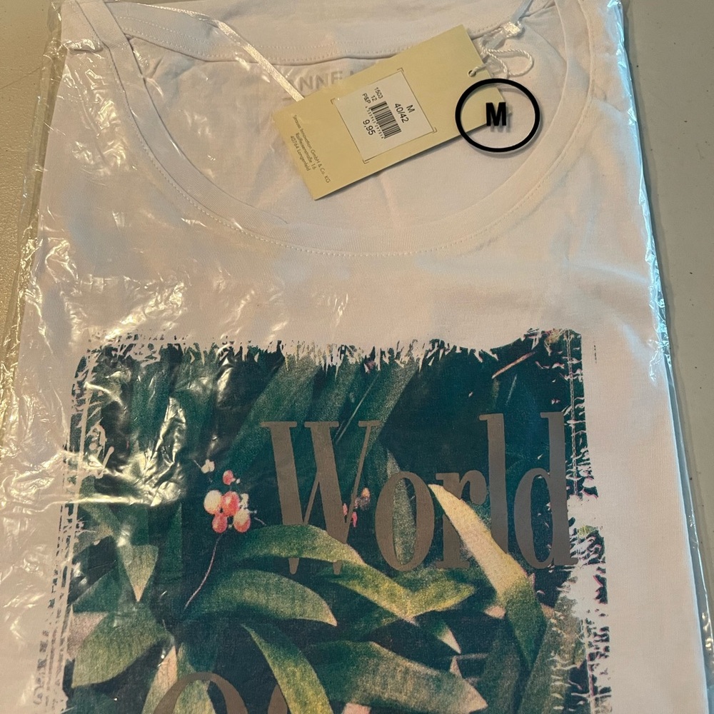 White Graphic T-Shirt with Floral Design new in bag. Medium